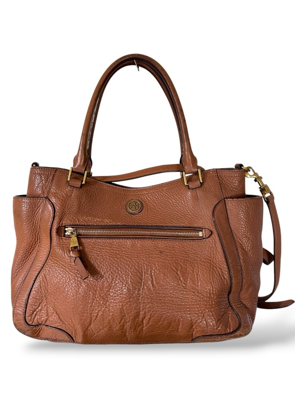 Tory Burch Brown Pebbled Leather Slouchy Crossbody Satchel, One Size